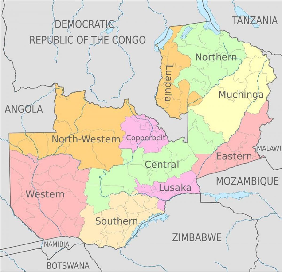 نقشه زامبیا نشان دادن 10 استان
