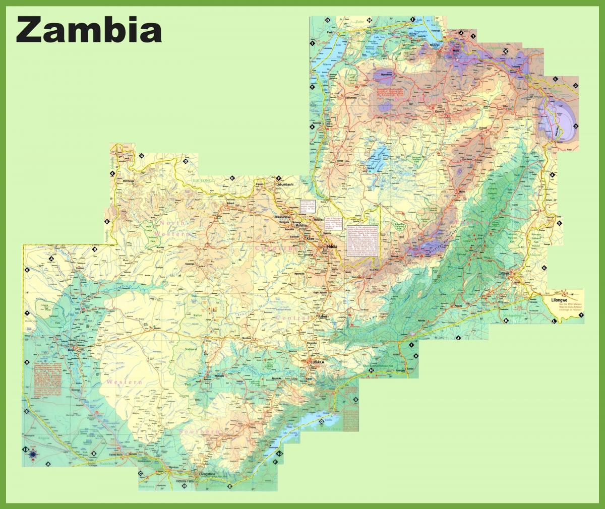 نقشه زامبیا نشان دادن تمام شهرهای