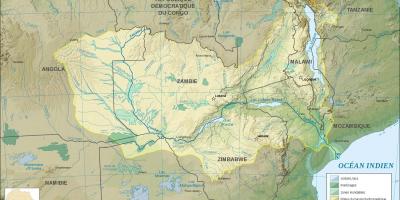 نقشه زامبیا نشان رودخانه ها و دریاچه ها